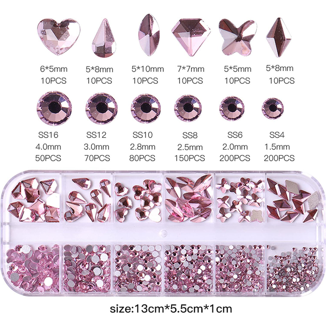 BELICEY Pink Nail Art Rhinestones 810PCS Crystal Rhinestones for Nail Crystals Decoration Hearts Butterfly Charm Nail Dimond Gems Stone for Nail Art Jewels DIY Makaup Crafts Clothing