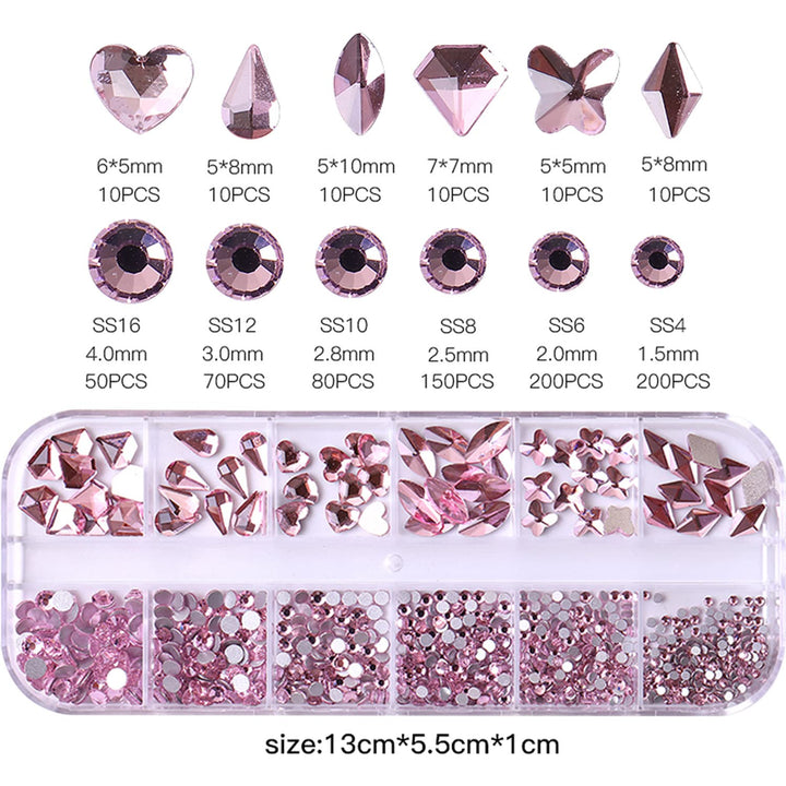 BELICEY Pink Nail Art Rhinestones 810PCS Crystal Rhinestones for Nail Crystals Decoration Hearts Butterfly Charm Nail Dimond Gems Stone for Nail Art Jewels DIY Makaup Crafts Clothing