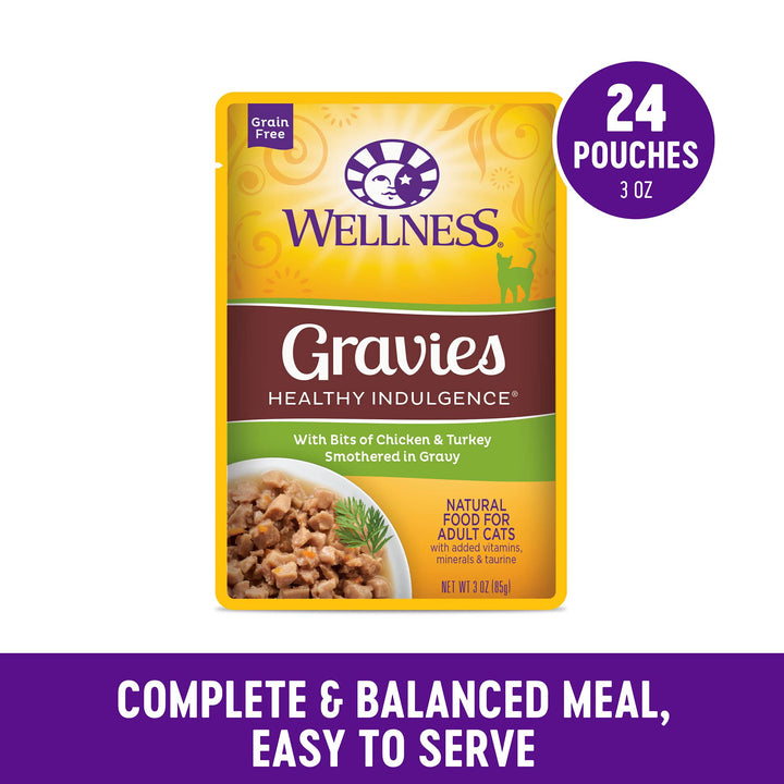 Healthly Indulgence Gravy Adult Wet Cat Food, Natural, Protein-Rich, Grain Free, 3 Ounce Pouch, 24 Pack, (Chicken &amp; Turkey)