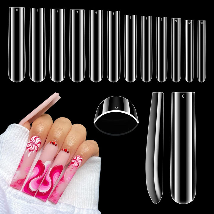 504Pcs Clear Nail Tips for Acrylic Nails Professional, XXL Extra Long Tapered Square Acrylic Nail Tips, Full Cover Fake Nails False Nails, Nail Extension for Manicure Salon Home DIY Nail Art 12 Sizes