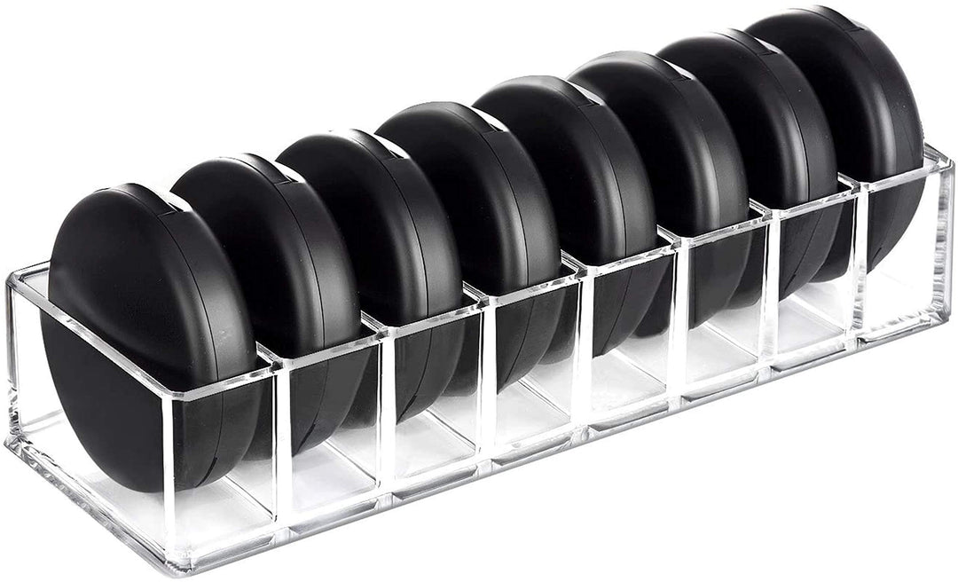 Clear Acrylic Makeup Compact Organizer, 8 Spaces Vanity Organizer Stand Eyeshadow Pallet Storage for Lipstick Bronzer Powder Highlighter, Skincare Cosmetic Display Cases for Bathroom