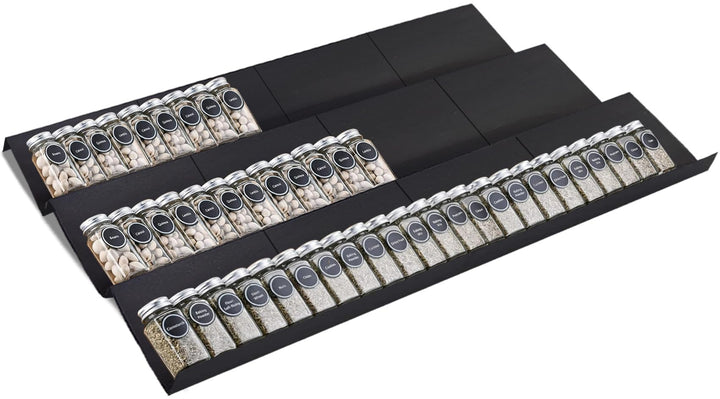 Expandable Spice Drawer Rack Organizer Insert for Kitchen Cabinet - Multi Tier Adjustable Spice Storage Shelf for Seasoning and Jar, Pack of 12