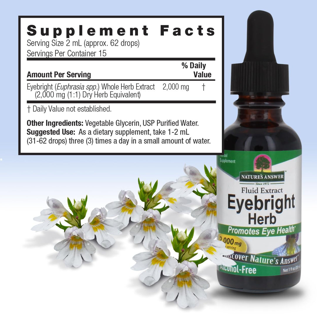 Nature&#39;s Answer Eyebright Extract 1 Ounce | Vision &amp; Eye Support | Alcohol Free, Vegan, Non GMO, Gluten Free, Kosher | Quick Absorption | Single Count