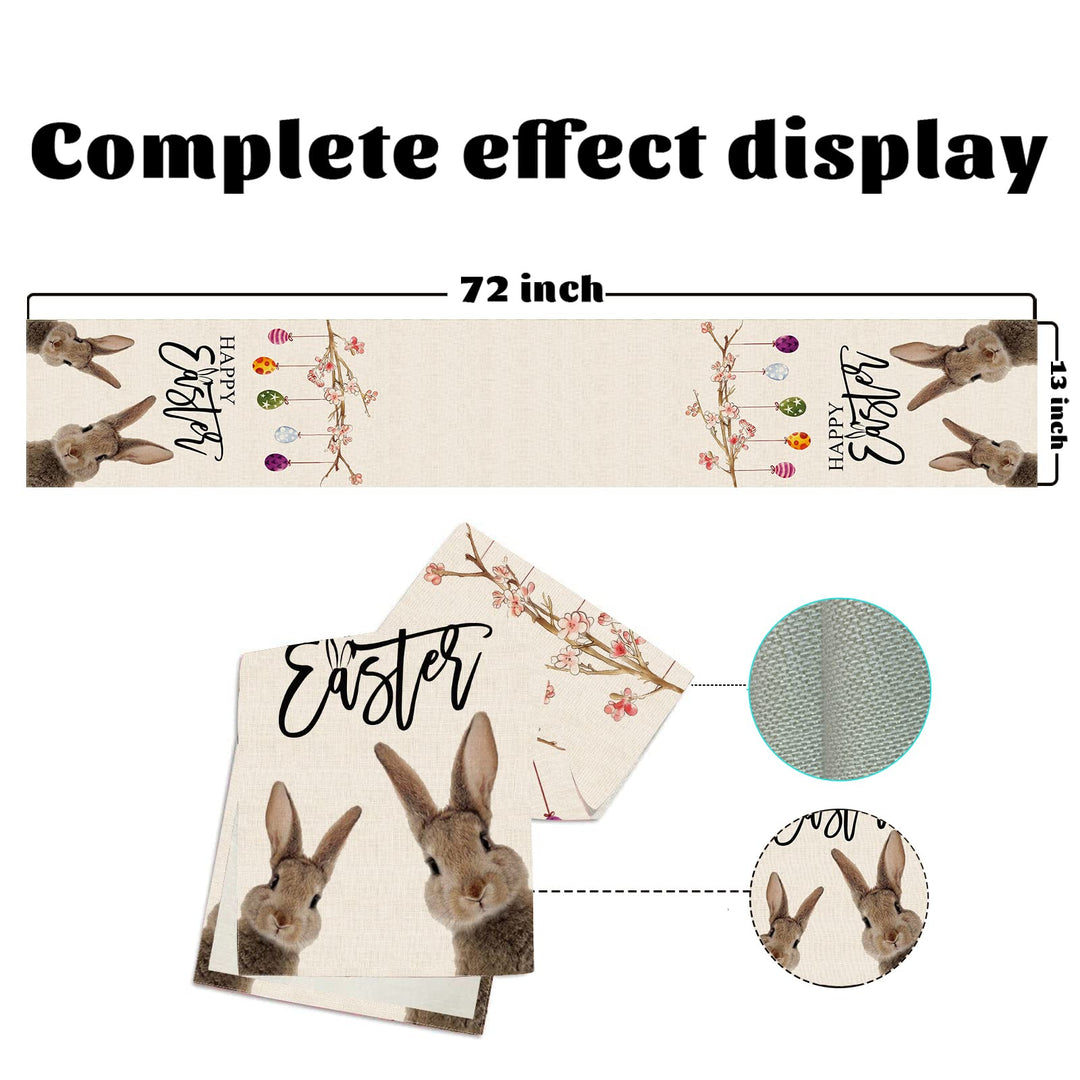 Easter Table Runner Rabbit Bunny 13x72Inch Kitchen Dining Table Decoration for Spring Indoor Outdoor Home Party Decor