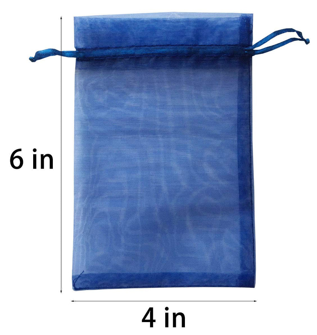 100 Pc 4x6 inch Gift Wrap Bags Navy Blue,Organza Sheer 