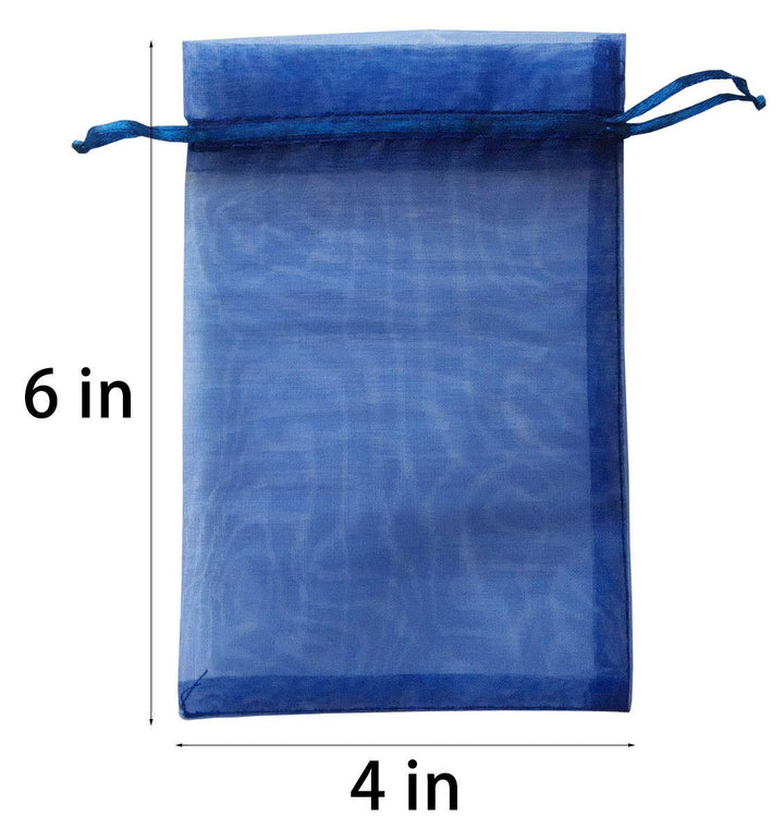 100 Pc 4x6 inch Gift Wrap Bags Navy Blue,Organza Sheer 