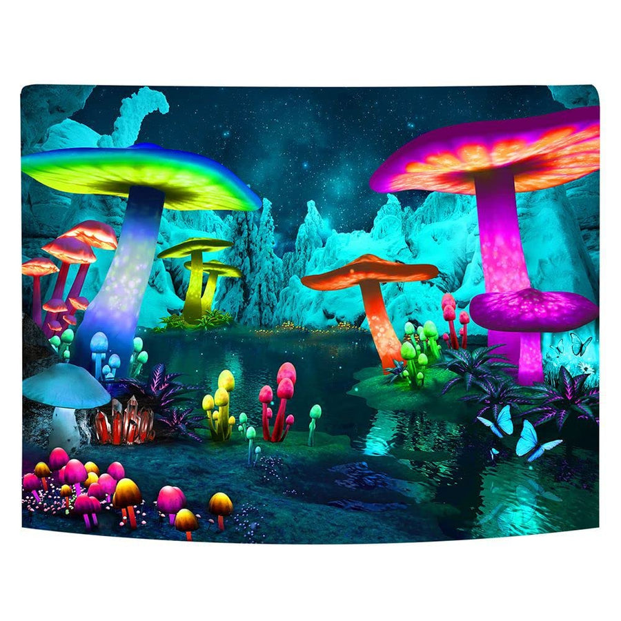 Astronaut and Mushroom Forest Planet Blacklight Tapestry UV Reactive Tapestry for Bedroom Trippy Tapestry Black Light Tapestry Aesthetic Wall Hanging for Room Home Decor