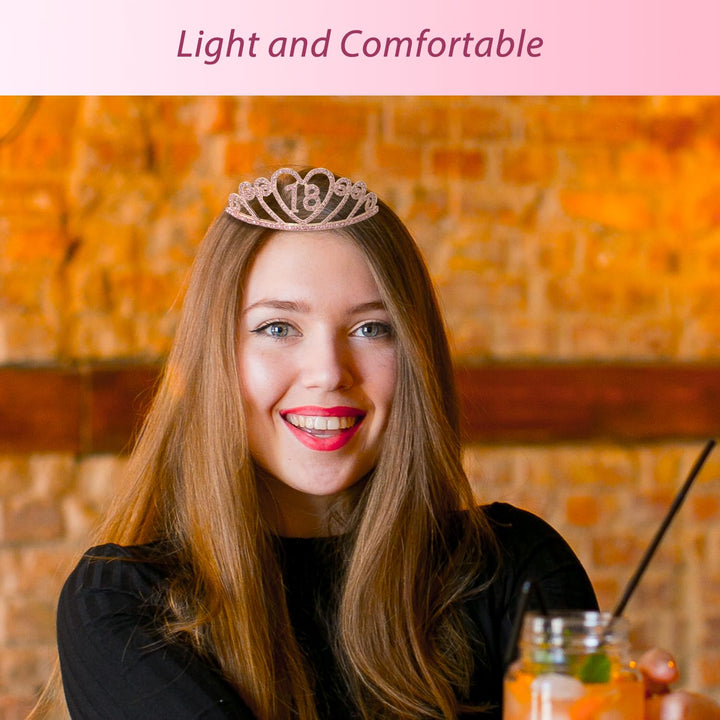 18th Birthday Sash and Tiara for Women - Fabulous Set: Glitter Sash + Gravity Rhinestone Pink Premium Metal Tiara, 18th Birthday Gifts for Women Party