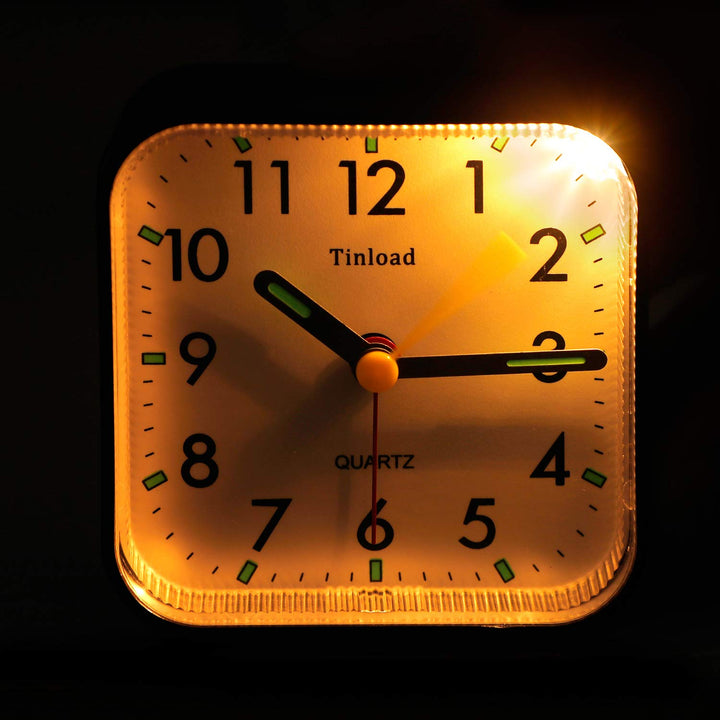 Small Battery Operated Analog Alarm Clock Silent Non Ticking, Ascending Beep Sounds, Snooze,Light Functions, Easy Set(Black)