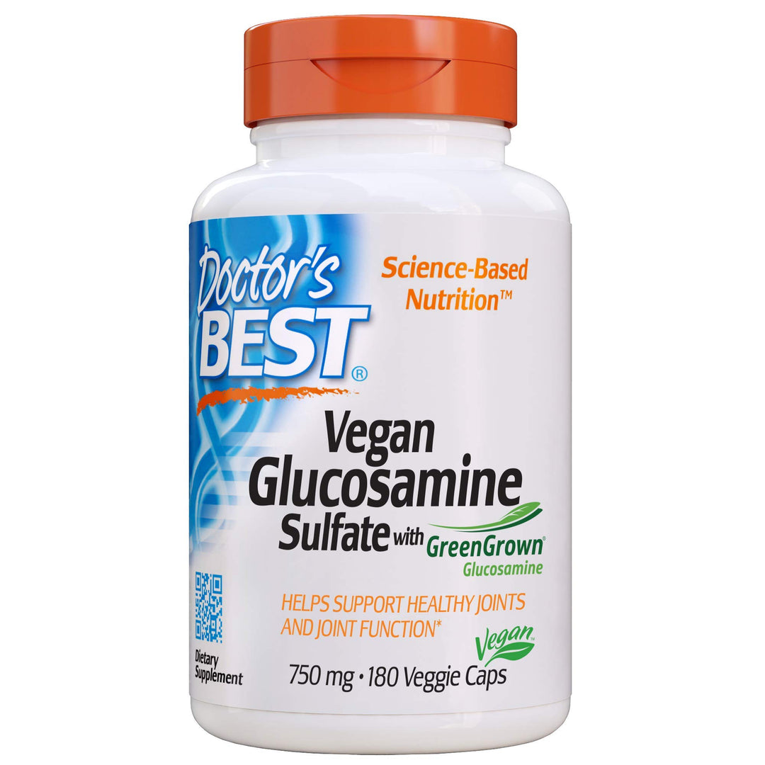Doctor&#39;s Best Vegan Glucosamine Sulfate, Joint Support, Non-GMO, Vegan, Gluten Free, Soy Free, 750 mg 180 Veggie Caps (Pack of 1)