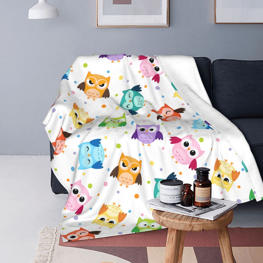 Colorful Owl Throw Blanket Soft Bed Blankets Lightweight Cozy Plush Flannel Fleece Blanket for Sofa Couch Bedroom 60x50