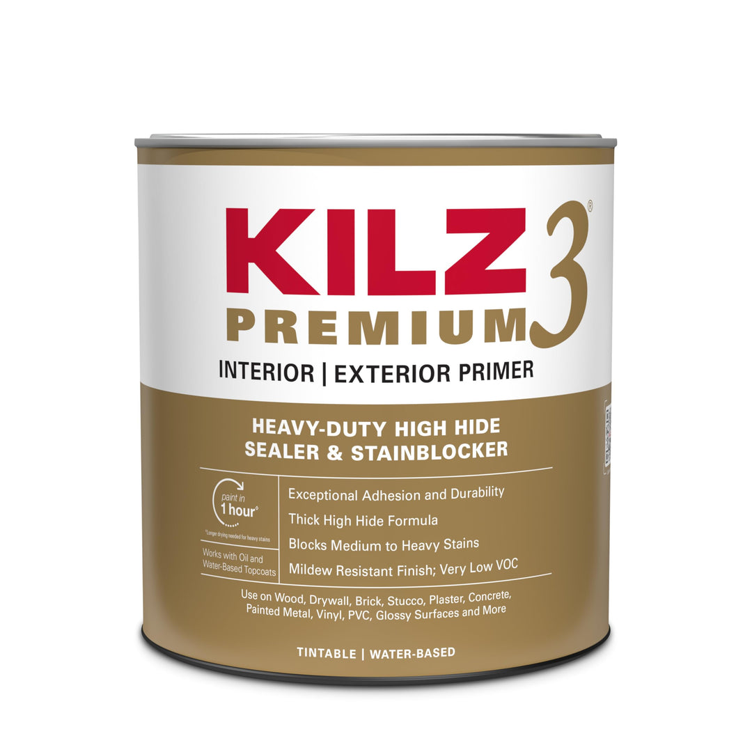 KILZ Premium High-Hide Stain Blocking Interior/Exterior Latex Primer/Sealer, White, 1 quart