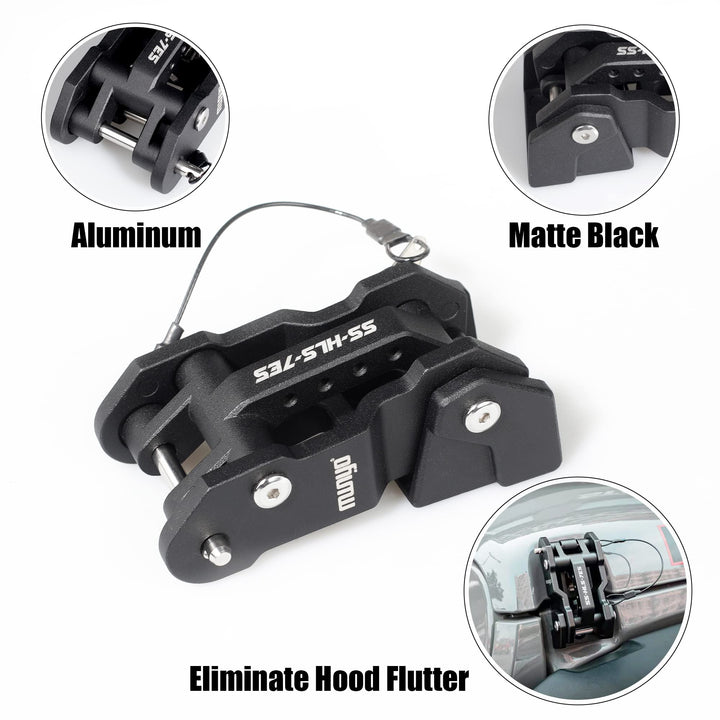 Hood Latches Aluminum Hood Catch Replacement for Jeep Wrangler JK/JKU 2007-2017, JL/JLU 2018+ &amp; Jeep Gladiator 2020+ with painted, Patented Design (Black,1 Pair)
