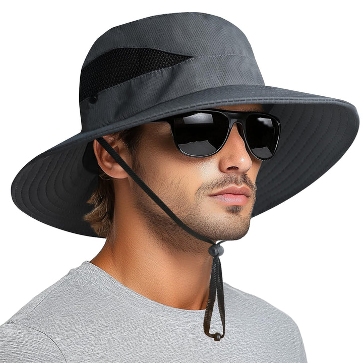 PFFY Sun Bucket Hats for Men Women 3” Wide Brim UPF 50+ Fishing & Beach Hat Darkgrey