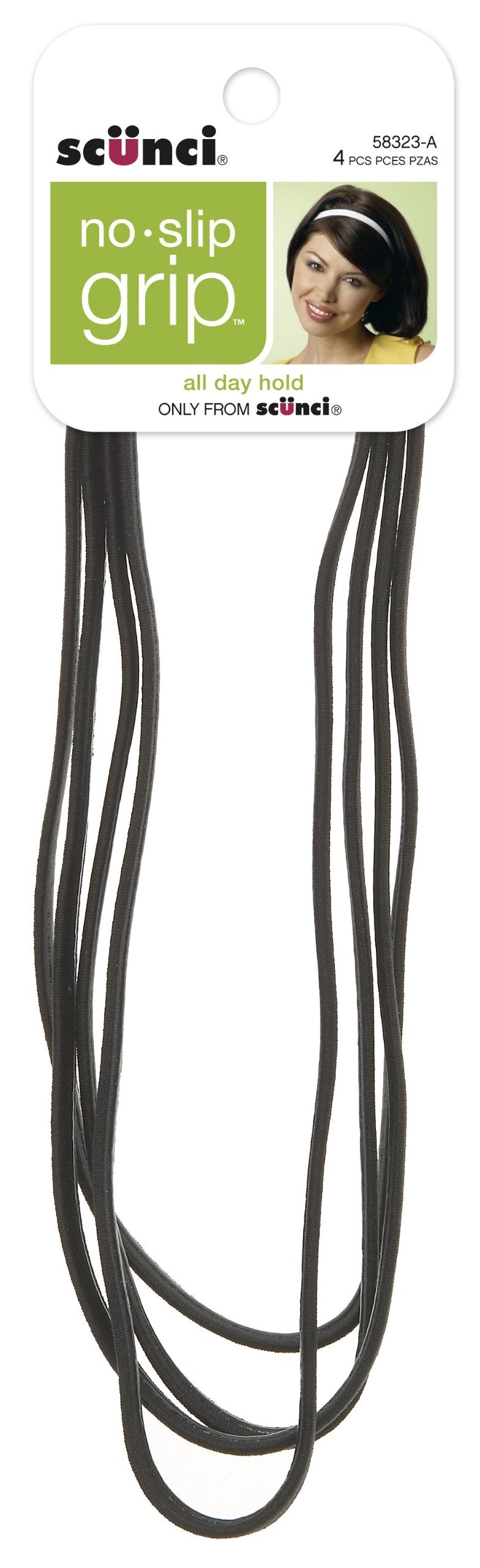 Scunci No-Slip Grip Flat Black Headwraps, 9Mm