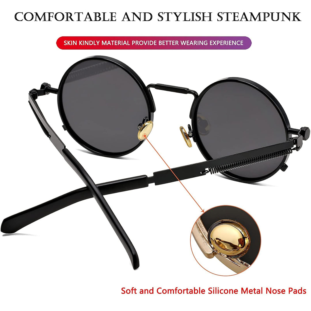 AIEYEZO Round Steampunk Sunglasses Circle Lennon Glasse