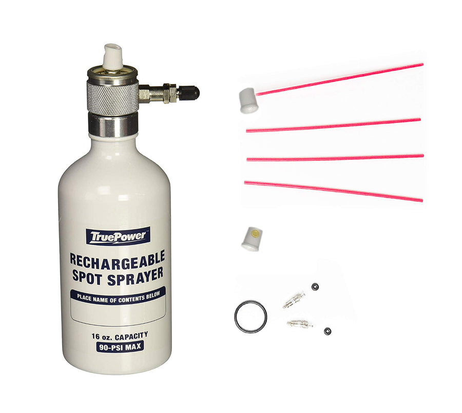 TruePower Reusable Refillable Multipurpose Aerosol Compressed Air Spray Bottle for Cleaning and Lubrication - Nozzles, Tubes, Valve Replacements, 16 oz