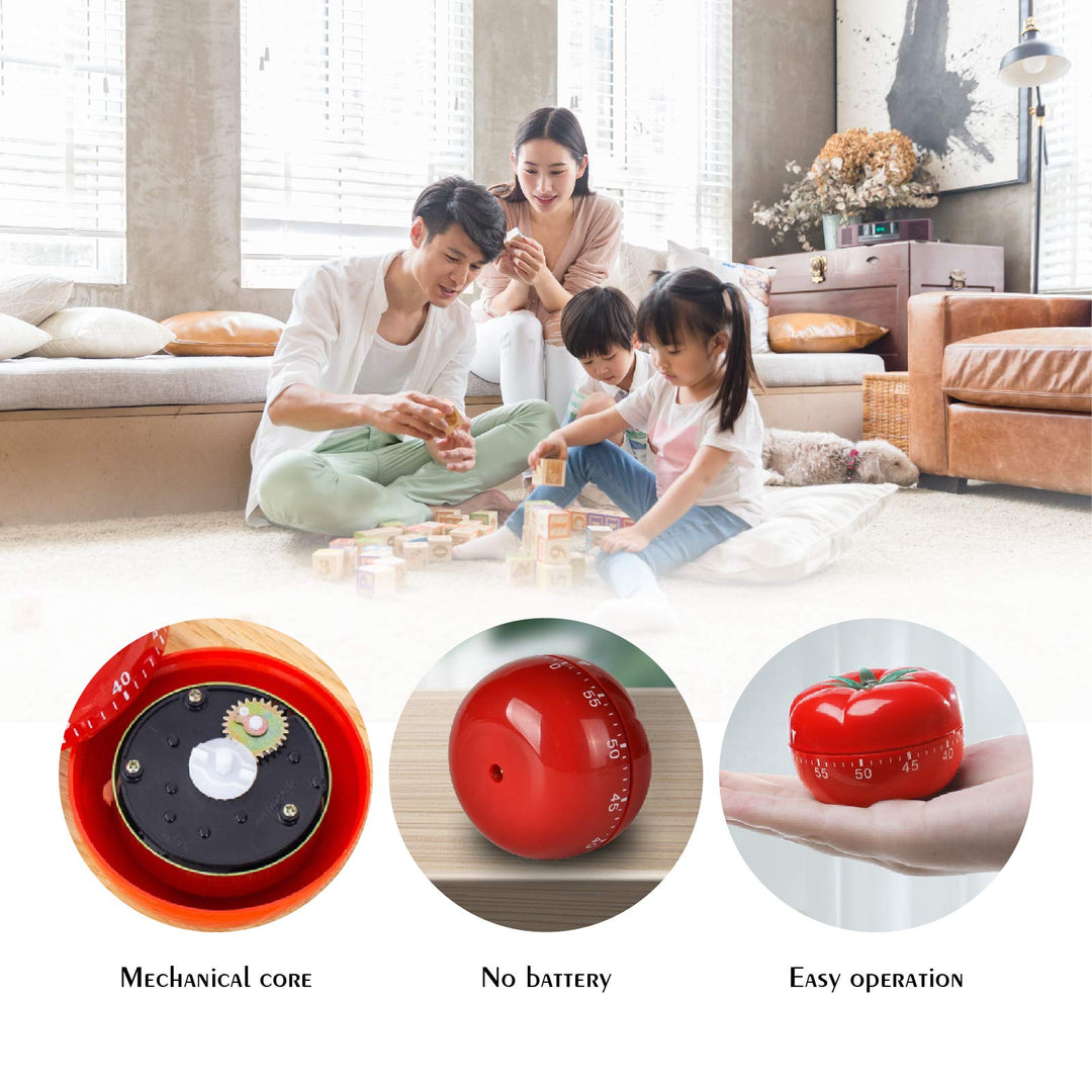 JR-WG017 Kitchen Cooking Timer Tomato Cartoon Mechanical Countdown Hour Meter for Cooking Homework Baking Learning Body-Building