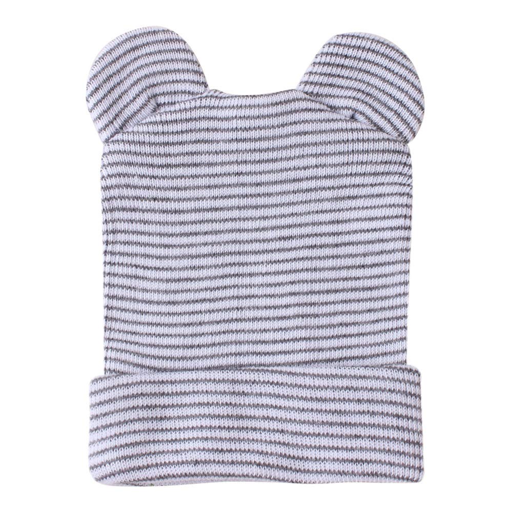 Newborn Hat with Ears - Infant Boys Hospital Hat Baby Nursery Beanie Caps 0-3 Months(3pcs, A White &amp; Blue &amp; Grey)