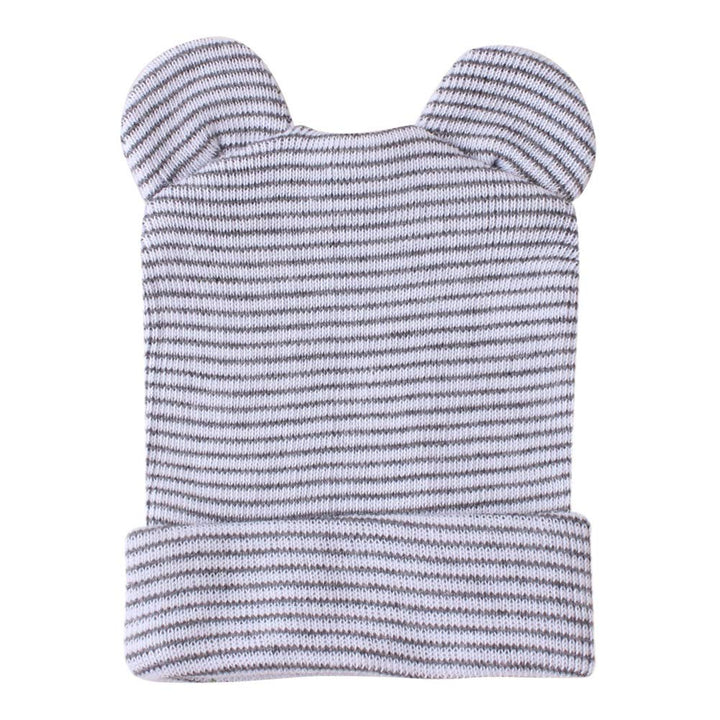 Newborn Hat with Ears - Infant Boys Hospital Hat Baby Nursery Beanie Caps 0-3 Months(3pcs, A White &amp; Blue &amp; Grey)