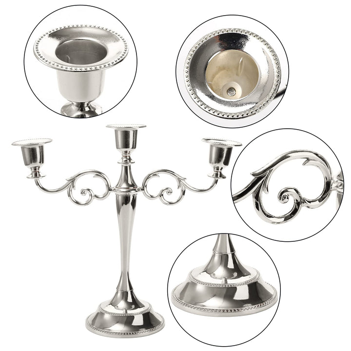 YOUEON 3 Arm Silver Candelabra, Candelabra Candle Holder, 10 Inch Tall Candlesticks Holder, Elegant Taper Candle Holder Centerpiece for Wedding, Church, Halloween, Dining, Home Decor
