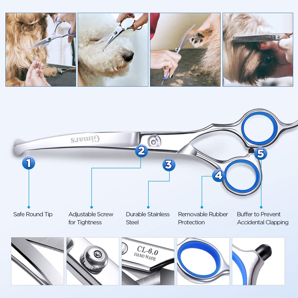 Titanium Coated Professional 6 in 1 4CR Stainless Steel Dog Grooming Scissors with Safety Round Tip, Heavy Duty Pet Grooming Scissor for Dogs, Cats and Other Animals