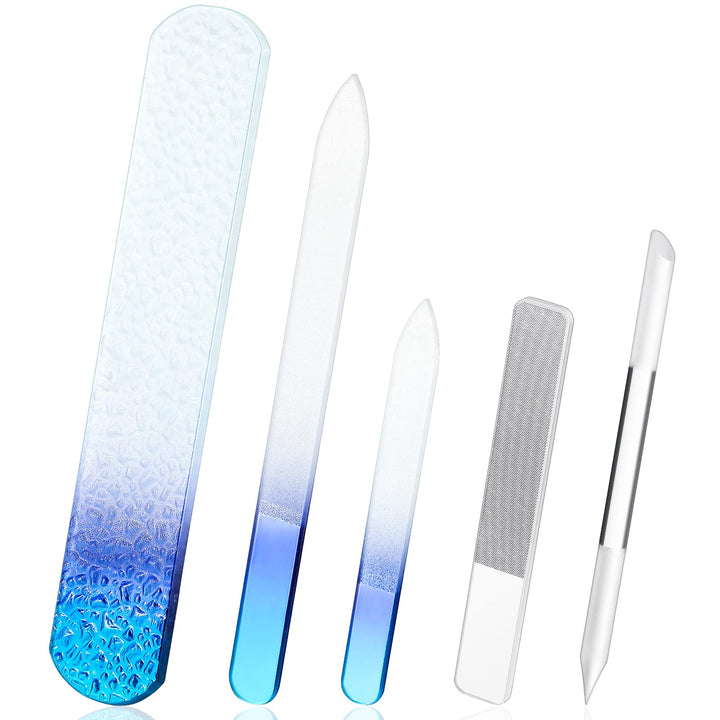 5 Pcs Glass Nail File Set Callus Remover Foot Rasp Manicure Tool Include 2 Crystal Glass Nail File 1 Cuticle Pusher 1 Glass Foot File 1 Nano Nail Shiner Nails Buffer Polisher
