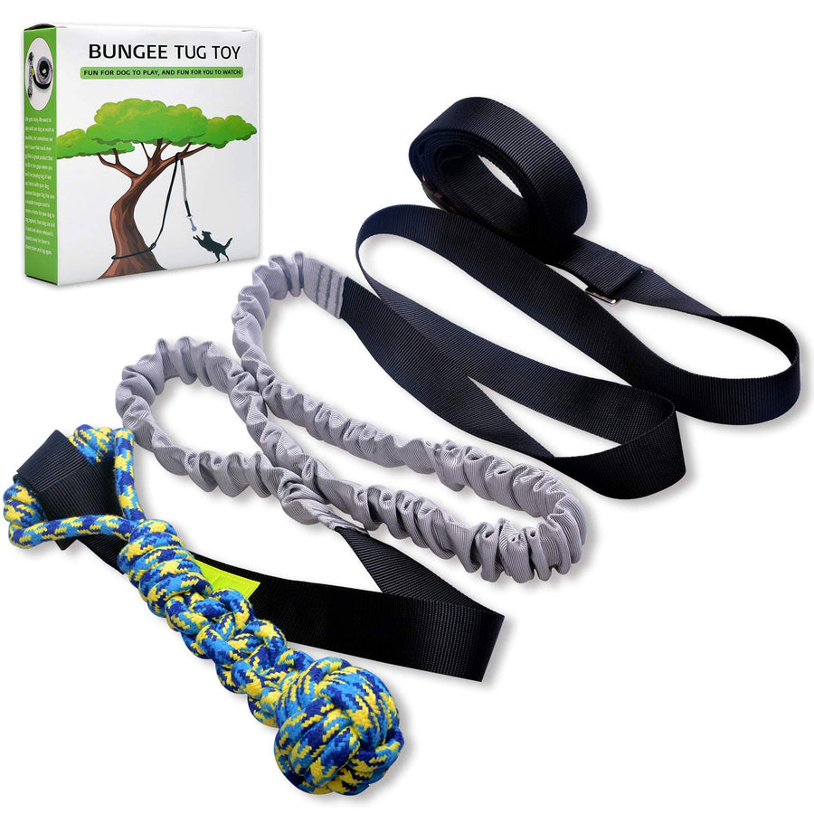 Outdoor Bungee Tug Toy, Dog Toy Hanging from Tree for Small to Large Dogs, Interactive Exercise Play Cord & Tether with Chew Rope Toy (Black)