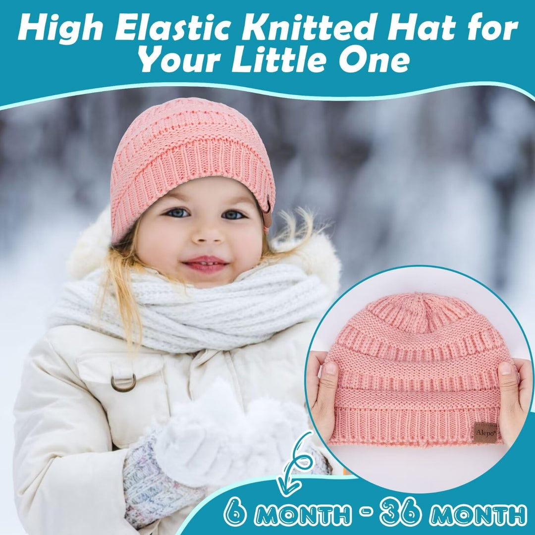 3 Pack Baby Beanie Hats for Girls Boys, Soft Warm Fleece Lined Baby Winter Hat for Newborn Infant Toddler Kids, Cute Cozy Knitted Beanie Cap for Cold Weather-16