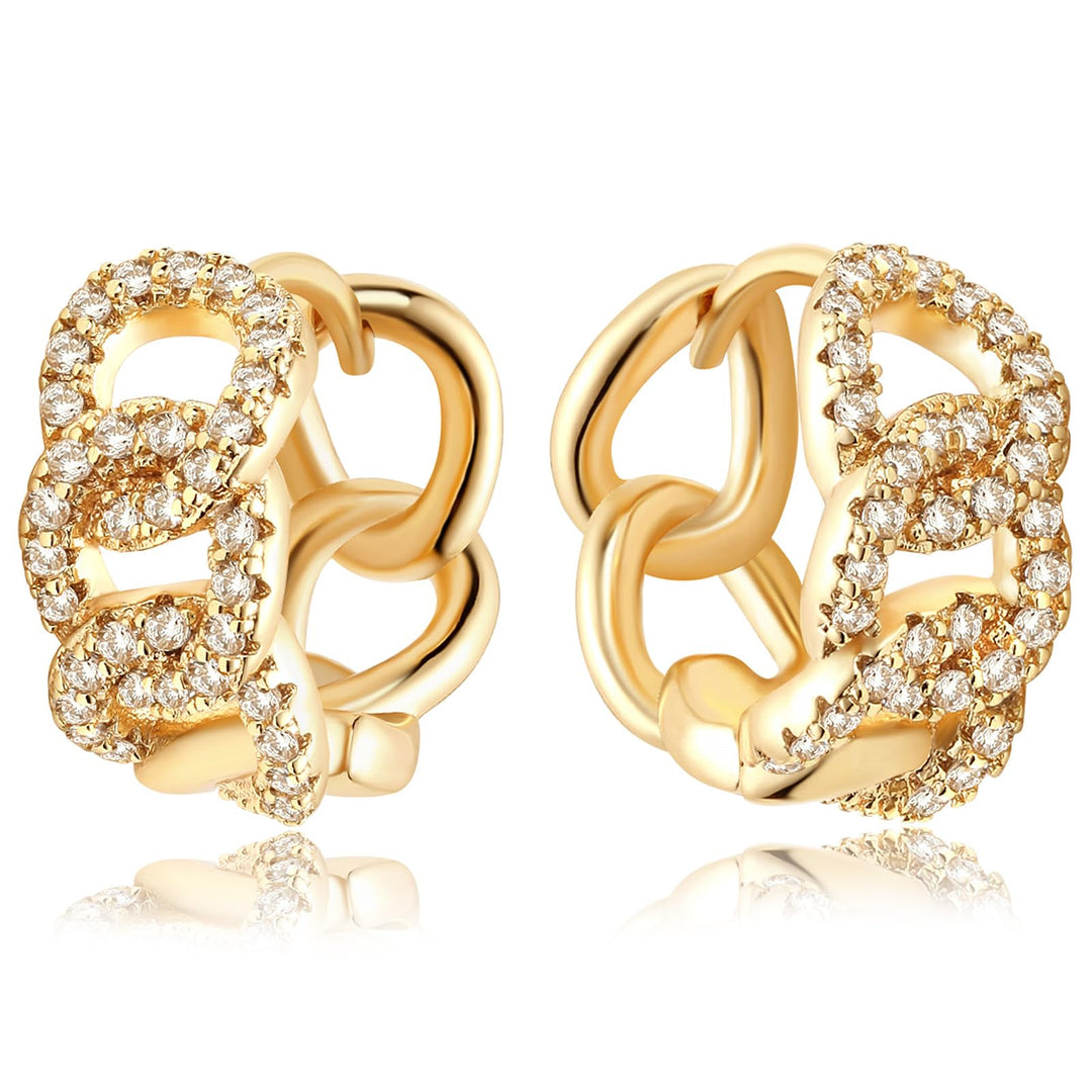 Gold Hoop Earrings for Women 18K Gold Plated Hoop Earrings with Shining Cubic Zriconia Handmade Hoop Earrings for Everyday Jewelry