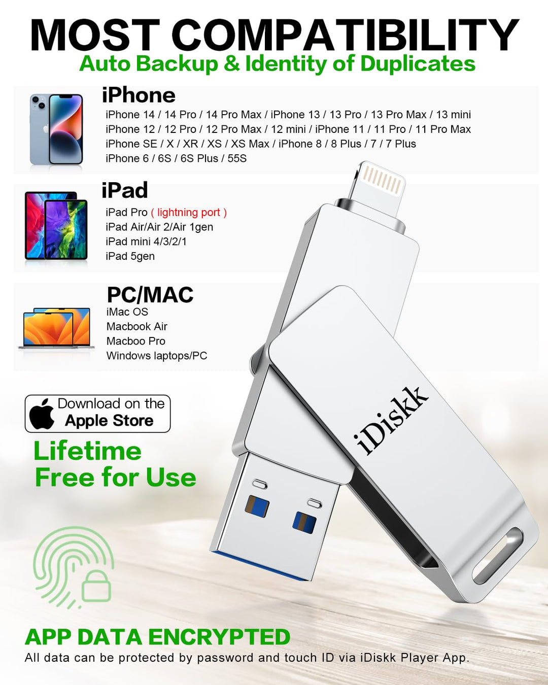 256GB MFi Certified Flash Drive Photo Stick for iPhone (14/13/12/12 pro/12 pro max/11/11 Pro/XR/X) Flashdrive for iPhone iPad MacBook/Laptops/PC Thumb Drive for Photos Videos Storage Booster