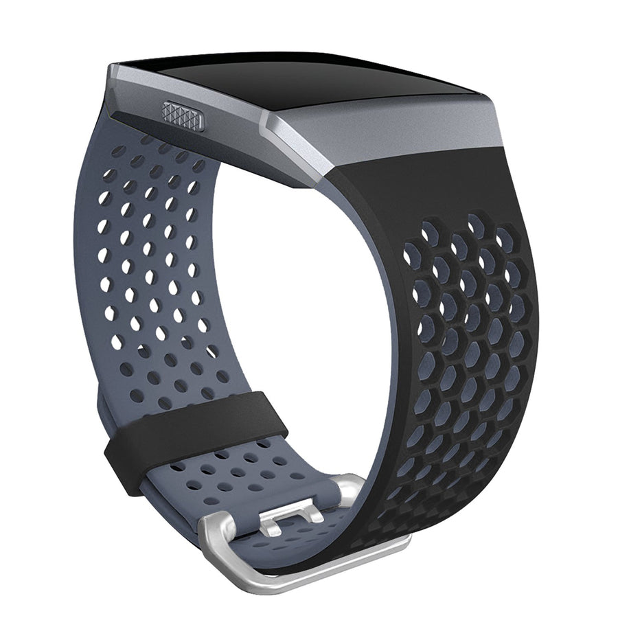 Compatible with Fitbit Ionic Bands Men Women, Soft Sport Silicone Breathable Replacement Wristband Compatible with Fitbit Ionic Smart Watch with Buckle [Black-Gray]