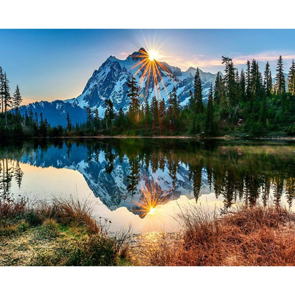 Paint by Numbers Kit for Adults Beginner Kids, Peaceful Mountain Lake Pattern Pre Pattern Acrylic on Canvas Painting DIY Paintwork Drawing Art - Home Wall Decor Birthday Choice -16x20 inches[No Frame]111