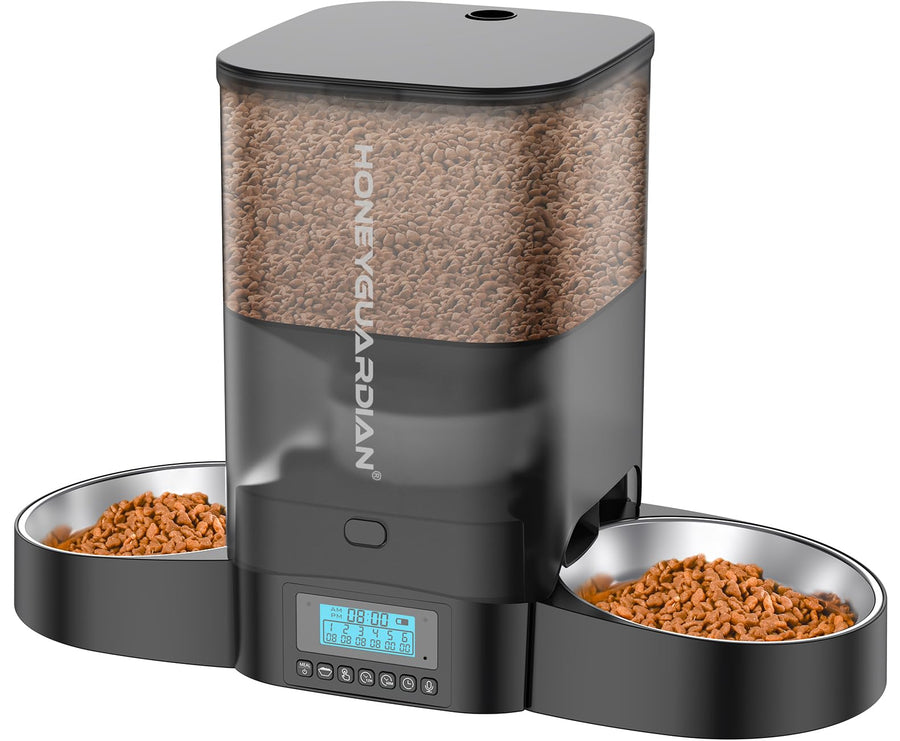 Cat Feeder, 6.5L Automatic Pet Feeder for Two Cats Dogs Food Dispenser Auto Cat Feeder 6 Meal Portion Control, Distribution Alarm, Programmable Timer Feeder, Customizable Voice Recorder