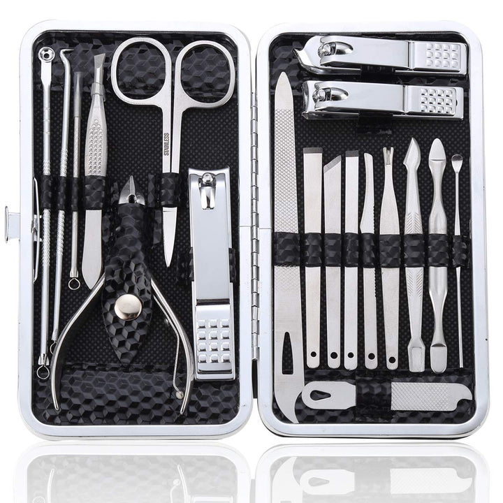 Manicure Set Pedicure Kit Professional 19 Pcs Nail Clipper for Men &amp; Women Stainless Steel Sharp Cutter Grooming Nose Hair Scissorsââ‚¬¦Black Fingernails &amp; Toenails with Portable Case (Black_19 pie
