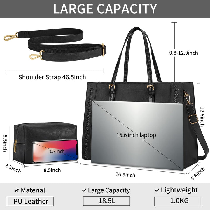 Laptop Bag for Women 15.6 inch Large Leather Tote Bag W
