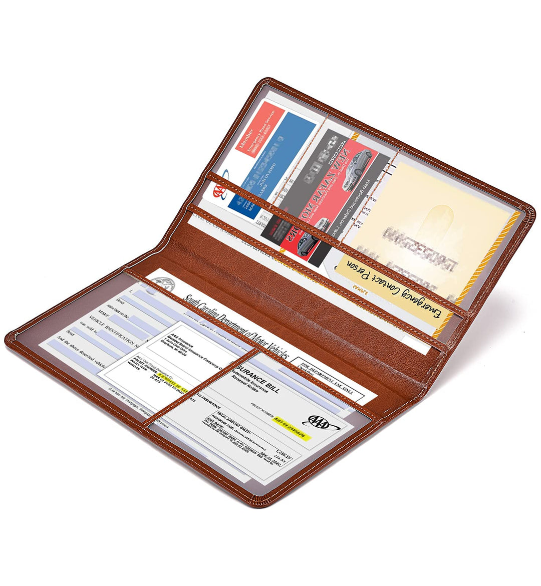 Car Registration and Insurance Card Holder - Leather Vehicle Glove Box Automobile Documents Paperwork Wallet Case Organizer for ID, Driver&#39;s License, Key Contact Information Cards - Men&amp;Women