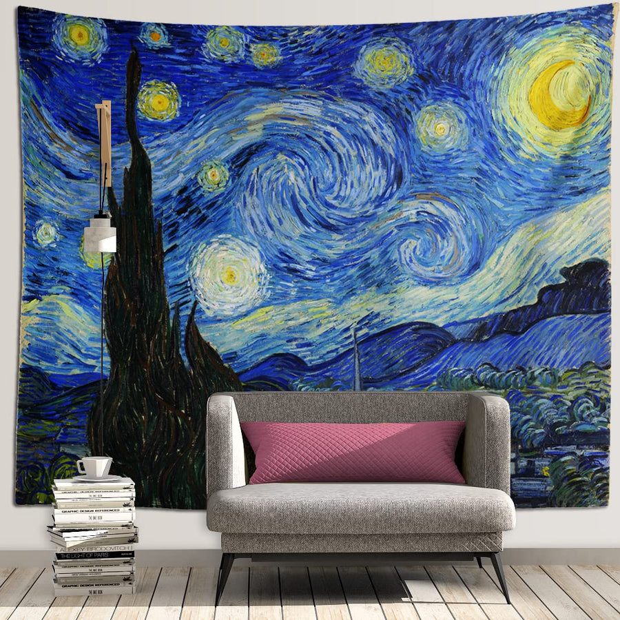 Van Gogh Tapestry, Starry Night Wall Hanging for Bedroom, Vintage Aesthetic Dorm Wall Tapestry Background,Artistic World Classic Famous Art Masterpiece Home Wall Decor, 59 x51 Inches