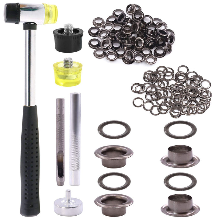 200 Pieces 6MM 1/4 Inch Gun Black Grommets Eyelets with 3Pcs Installation Tools for Fabric, Canvas, Curtain, Clothing, Leather