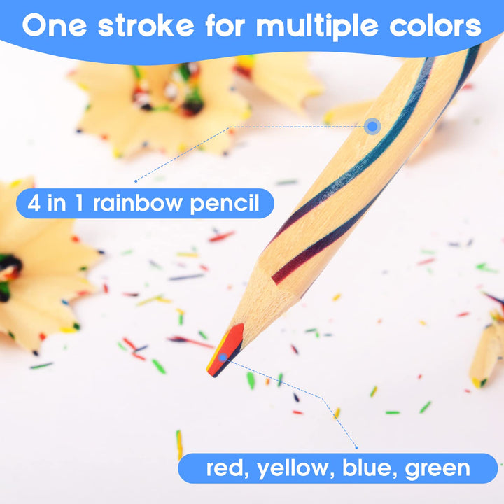 30 Pieces Rainbow Pencils for Kids, 4 in 1 Rainbow Colored Pencils, Stocking Stuffers for Kids, Christmas Gifts, Party Favors, Pre-sharpened