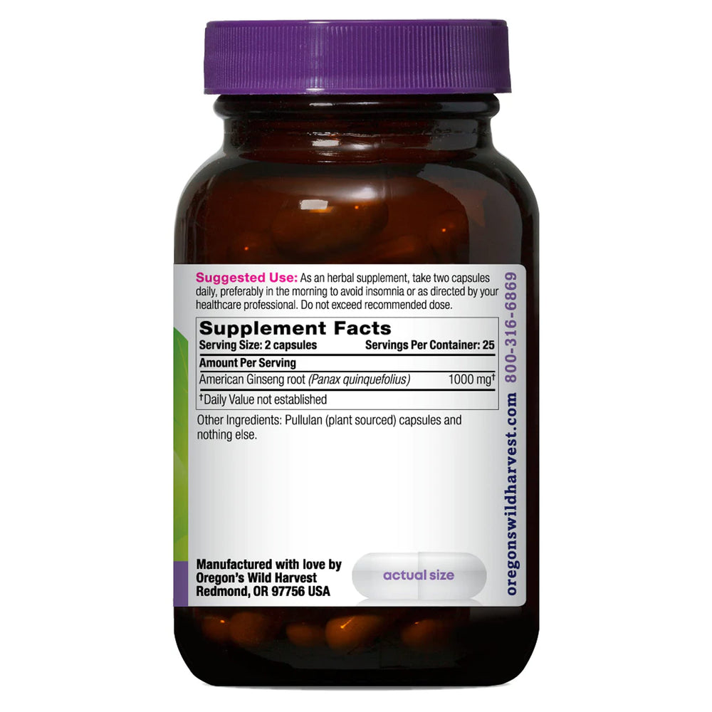 Non-GMO American Ginseng Capsules, 50 Count