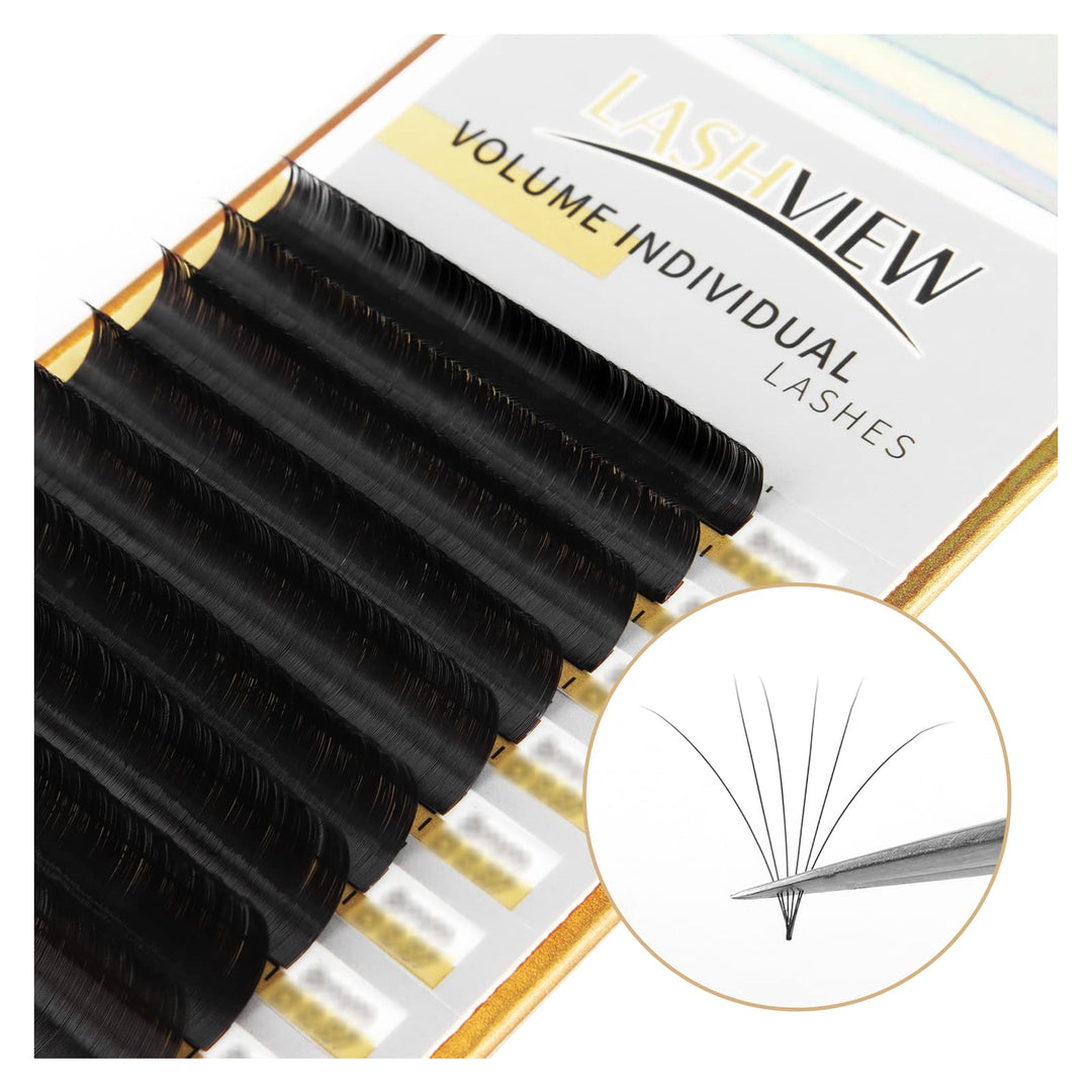 LASHVIEW Silk Individual Lash Extensions C Curl 13mm Soft Application for Professional Salon Use 0.07 Thickness Volume Faux Mink Eyelash Extensions Pure Korean Silk lashes