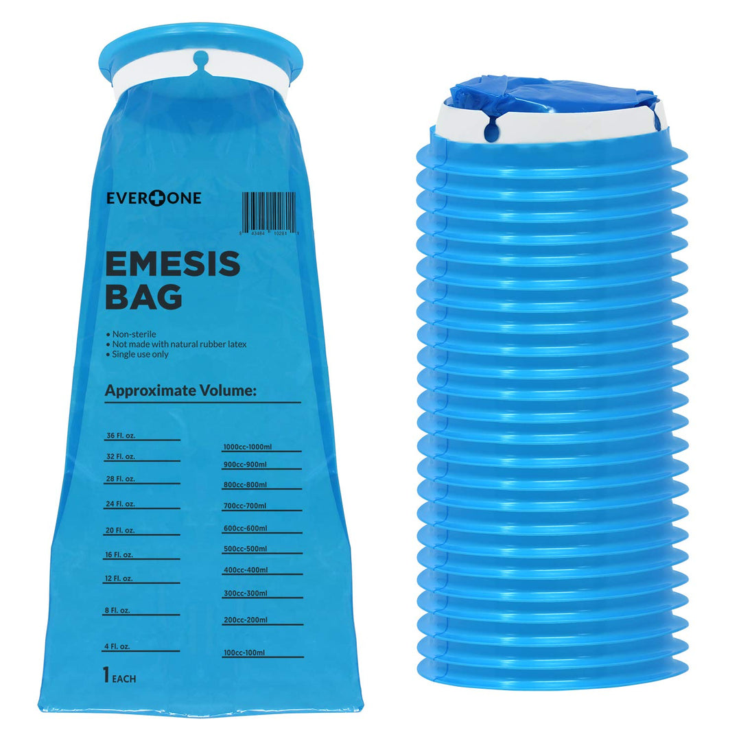Emesis Disposable Blue Vomit Bags, Leakproof, For Travel, Uber, Taxi, Motion Sickness, Pregnancy, Kids, 24 Count