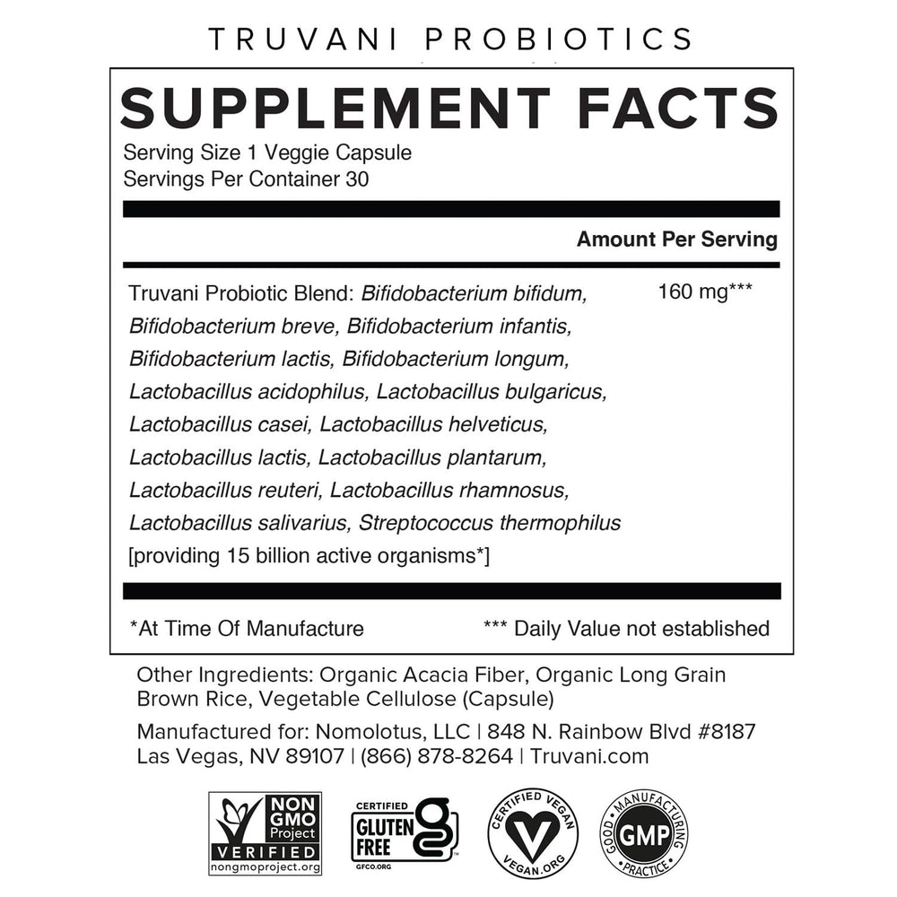 Probiotic Supplement | 30 Servings | 15 Billion CFU | 15 Diverse Strains for Digestive, Immune & Brain Health Support | Shelf-Stable Vegan Capsules | Non-GMO, No Fillers