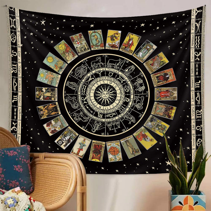 Spiritual Tapestry Star Tarot Card Tapestry Zodiac Astrology Tapestry Witch Constellation Tapestry Aesthetic Tapestry Wall Hanging for Teen Girl&#39;s Bedroom (Black 29x39 inches)