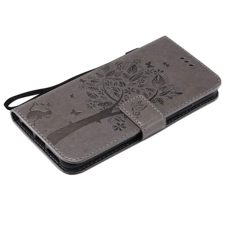 NOMO for iPhone XR Case,for iPhone XR Wallet Case,for iPhone XR Flip Case PU Leather Emboss Tree Cat Flowers Folio Magnetic Kickstand Cover with Card Slots for iPhone XR (6.1 inch) Release, Gray