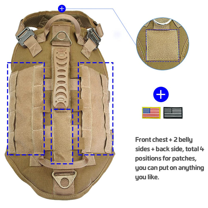 Tactical Dog Harness for Hiking Training, No Pull Vest Harness for Medium Large Dogs, with Pouches and Patches Coyote Brown, M