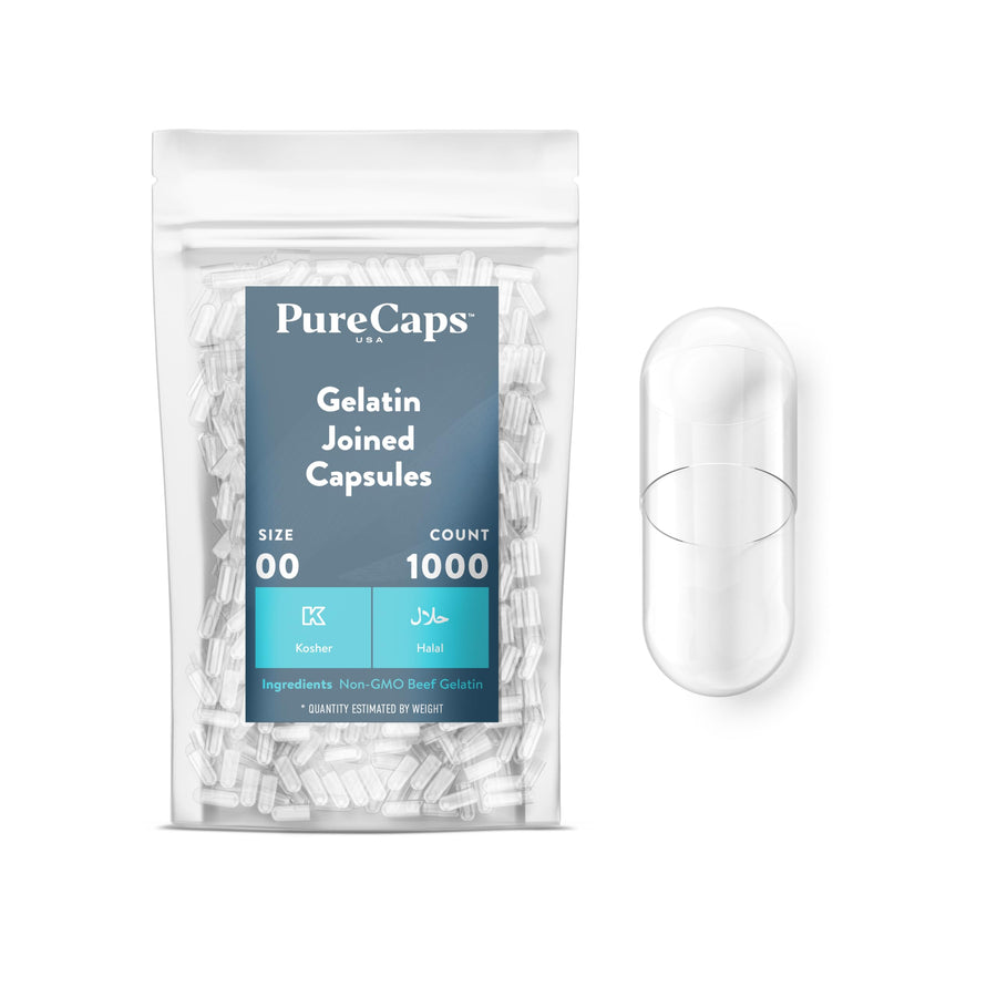 PurecapsUSA Empty Clear Gelatin Capsules - Size 00 - 10