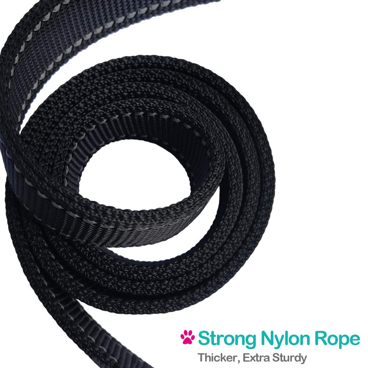Short Dog Leash - Traffic Padded Handle - Heavy Duty - Short Nylon Dog Lead for Training Control - Reflective Threads Pet Leashes for Large Dogs and Medium Dogs (12 Inch, Black)