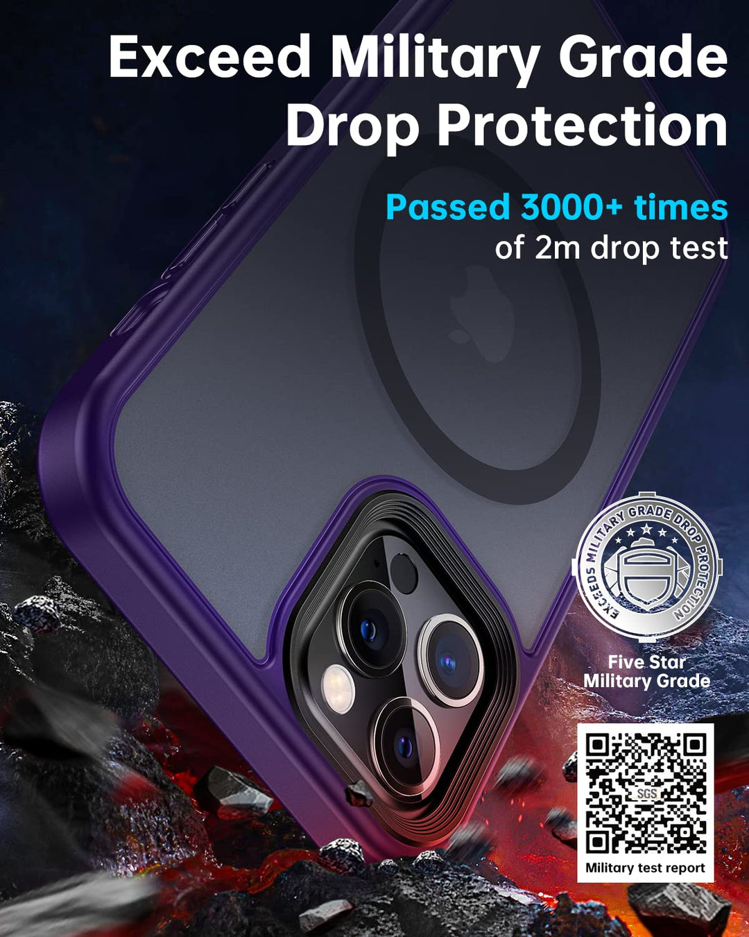 Magic Magnetic Designed for iPhone 14 ProMax Case 6.7inch, [Military Grade Protection &amp; Compatible with MagSafe], Translucent Matte Back &amp; Soft Edge Case for iPhone 14 Pro Max, Purple